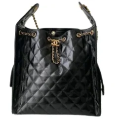 Chanel 25C Large Black Lambskin Hobo Bag AS5517