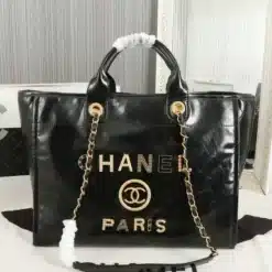 Chanel Aged Calfskin Charms Deauville Tote WE7924 in Black