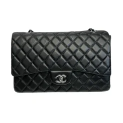 Chanel Jumbo Flap Bag in Black Lambskin G-99517 in silver hardware