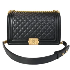 Chanel Medium Boy Bag knockoff in Black Lambskin and Gold Hardware A67086