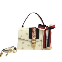 Gucci Sylvie imitation Small Bee & Star Bag White Leather F-9167